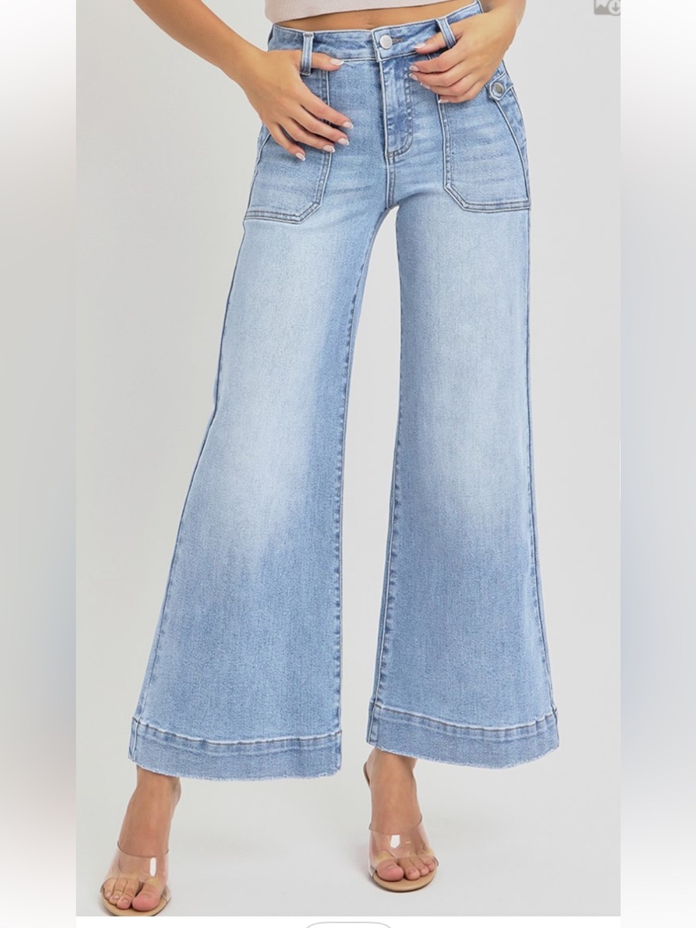 224 RISEN HIGH RISE ANKLE WIDE LEG PATCH FRONT POCKET JEANS